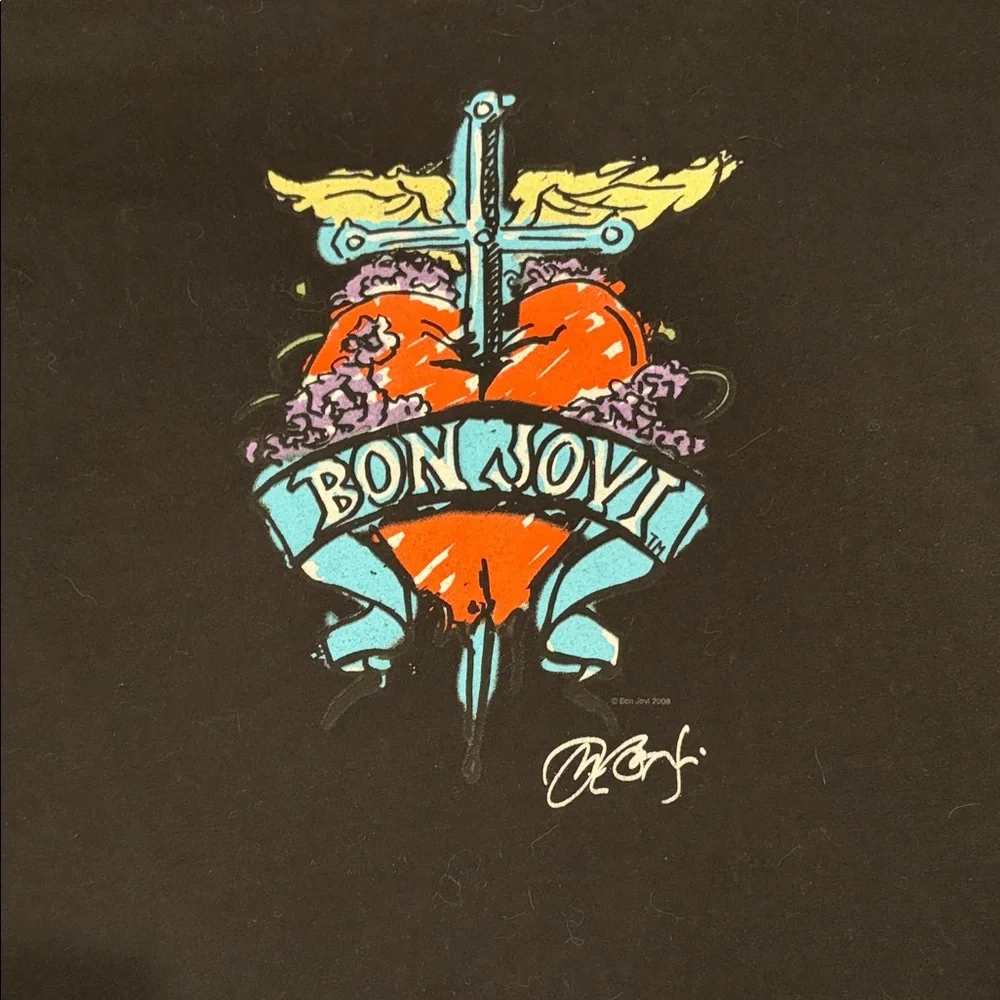 Bon Jovi Limited Edition Sword Heart Logo Hard Rock Cafe Black Tee Size L - Picture 2 of 8
